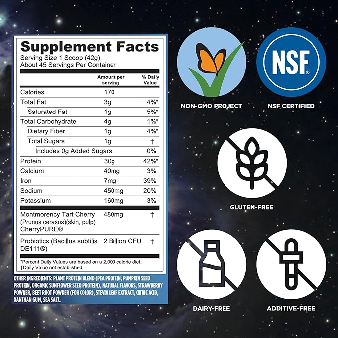 Vega Sport Vegan Protein Powder + Recovery - 30g Plant Based Protein per Serving, Berry, 45 Servings, 5g BCAAs, Probiotics, NSF Certified, for Shakes & Smoothies, 4.2lbs (Packaging May Vary)