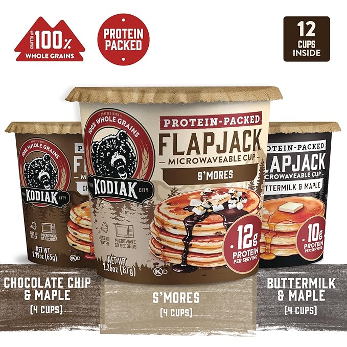 Kodiak Cakes Protein Pancake On The Go Flapjack Cups Mix; Buttermilk, Chocolate Chip, & S’mores Variety Pack