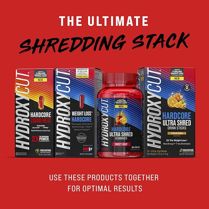 Hydroxycut Hardcore Ultra Shred Gummies, Sweet Heat - 99% Stimulant Free - Includes Capsaicin & B Vitamins - For Women & Men