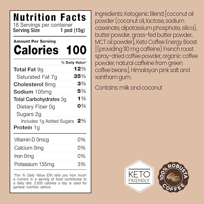 Rapidfire Original Flavor High Performance Keto Coffee Pods, Supports Energy & Metabolism, Single Serve K Cup, Brown, 16 Count