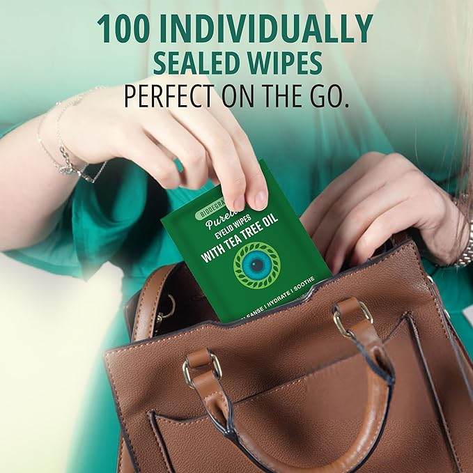 200 PCs Tea Tree Eyelid Wipes – Cleaning Eye Wipes for People with Dry Eyes – Gentle Eyelid Cleanser with Hyaluronic Acid, Chamomile and Aloe – Individually Wrapped & Biodegradable - 2 pack