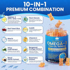 Fish Oil Omega 3 Gummies 1500mg for Adults - Triple Strength with EPA & DHA, COQ10, Red Yeast Rice - Wild Caught Omega 3 Fatty Acids Supplements for Hḙar-t & Brain - Sugar Free, Burpless, 120 Count