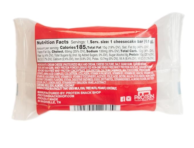 Low Carb Protein Cheesecake Bars | High Protein, Gluten-Free, Clean Ingredients Snack Bars (8, Strawberry)