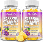 2 Pack Saffron Gummies for Kids & Adults, 10-in-1 Saffron Supplements with 88.5mg Saffron Extract Support Calm Mind & Focus & Zzz, Sugar Free, Pineapple Flavor, 120 Count