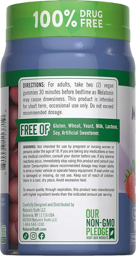 Nature's Truth Melatonin 10mg Gummies | 70 Count | Berry Flavor | Vegan, Non-GMO, and Gluten Free Supplement