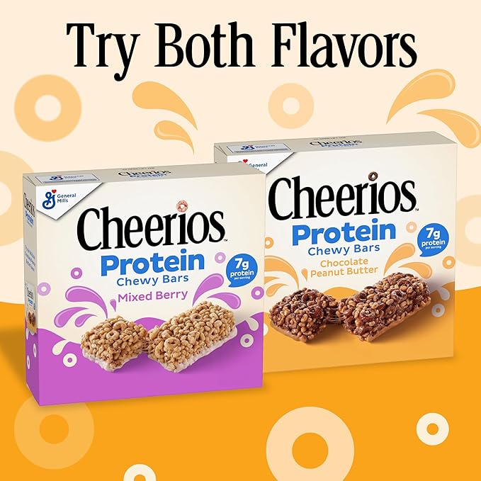 Cheerios Protein Chewy Bars, Snack Bars, Mixed Berry, 5 Ct, 6.35 oz