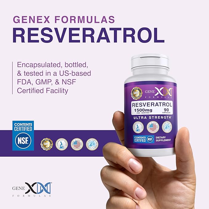 Genex Formulas 1500mg Resveratrol with BioPerine for Absorption (3 Pack) | Organic Trans-Resveratrol Capsules from Japanese Knotweed, Antioxidant Supplement for Healthy Aging