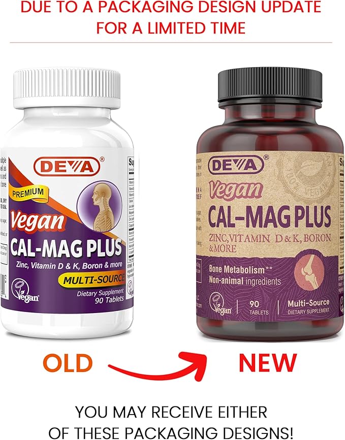 DEVA Vegan Calcium Magnesium Supplement 2-Pack, Plus Zinc, Vitamins C, D & K, Boron, 90 Tablets Each