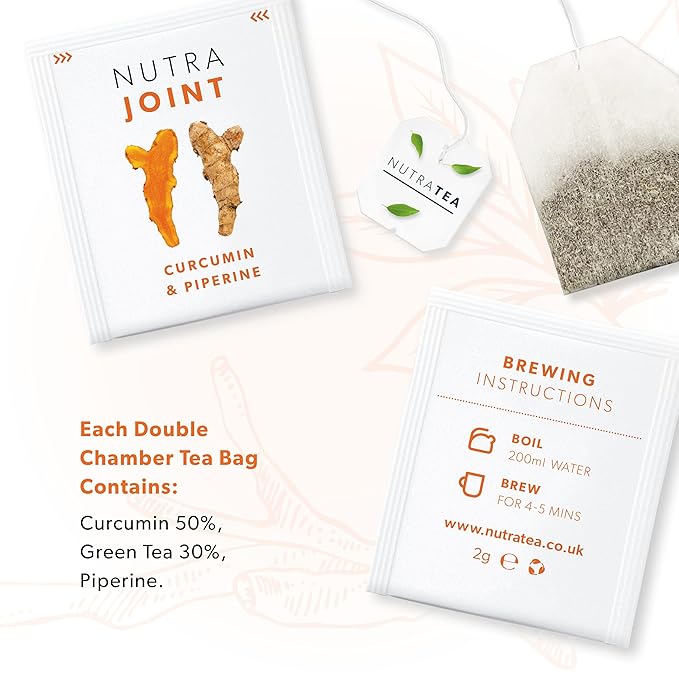 Nutra Tea NutraJoint – Joint Care Tea – Arthritis Support Blend – Curcumin, Green Tea and Piperine – 40 Enveloped Tea Bags – Herbal Infusion – 2 Pack