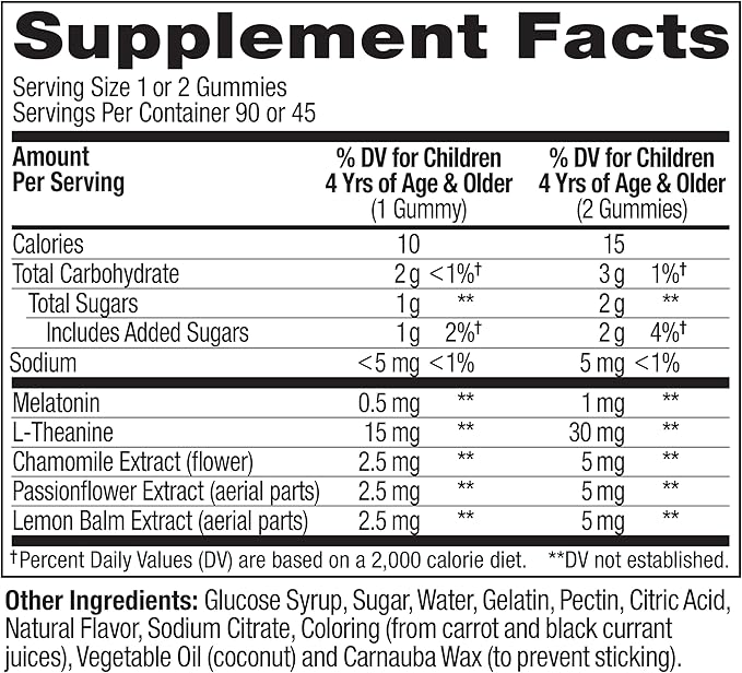 OLLY Kids Sleep Gummy, Occasional Sleep Support, 0.5mg Melatonin, L Theanine, Chamomile, and Lemon Balm Extracts, Childrens Chewable Supplement, Raspberry Flavor - 90 Count