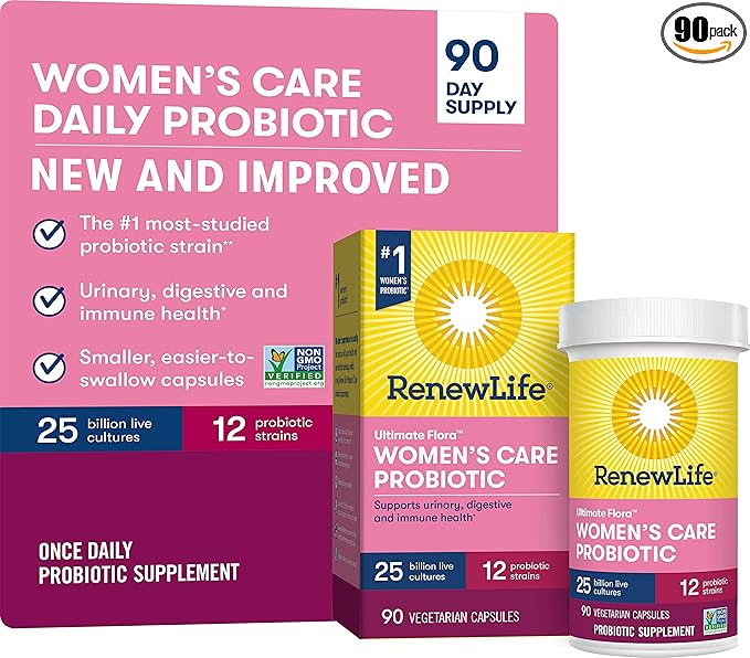 Renew Life Ultimate Flora Women's Care Probiotic, 25 Billion CFU, 90 Capsules (Package May Vary)