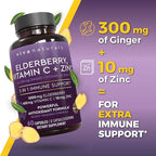 Viva Naturals Black Elderberry 1000mg with Vitamin C, D3 5000 IU & Zinc - 5-in-1 Immune Support Supplement for Adults, Sambucus Elderberry Capsules with Ginger for Men and Women, (60 Capsules)