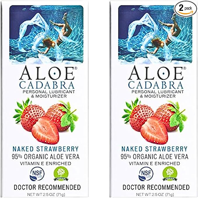 Aloe Cadabra Flavored Personal Lubricant and Vaginal Moisturizer, Organic Edible Aloe Lube for Men, Women and Couples, Non-Staining, pH Balanced, Toy Compatible (Strawberry, 2.5 Ounces, 2 Pack)