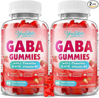 2 Pack GABA Gummies 500mg with L-Theanine, 5-HTP, Vitamins B6, B12, D3 and Ashwagandha, Melatonin-Free, GABA Supplements for Adult, Sugar-Free, Strawberry Flavor, 120 Count