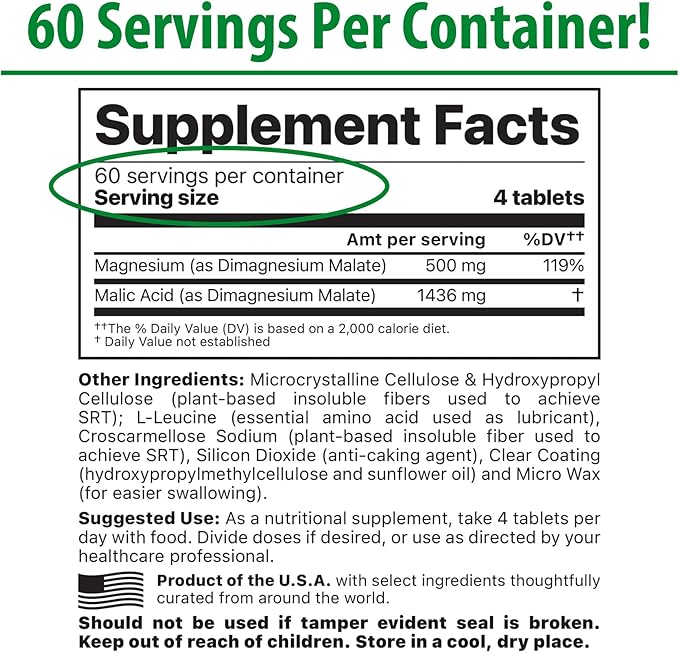 Jigsaw Health MagSRT (B-Free) | Premium, Organic, Slow Release Magnesium Supplement | Active, Bioavailable Magnesium Malate Tablets | 240 Tablets | 60 Servings
