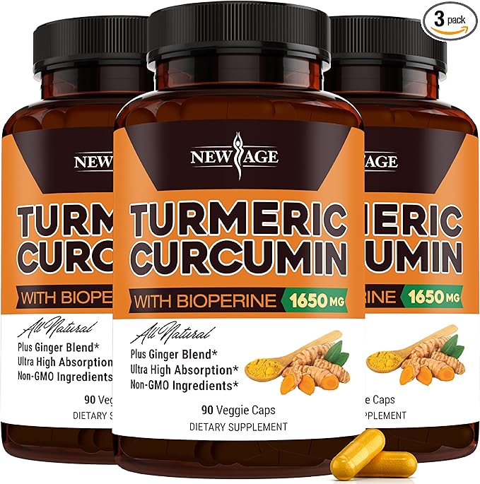 NEW AGE Turmeric Curcumin Capsules - Standardized Curcuminoids - Non-GMO, Gluten Free -270 Count (Pack of 3)