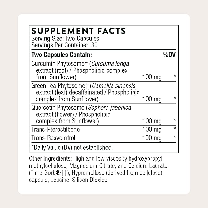THORNE - Resveratrol Complex - Supports Healthy Aging* - Trans-Resveratrol Supplement with Green Tea, Quercetin & Curcumin Phytosome - Third-Party Certified - Gluten, Dairy & Soy-Free - 60 Capsules