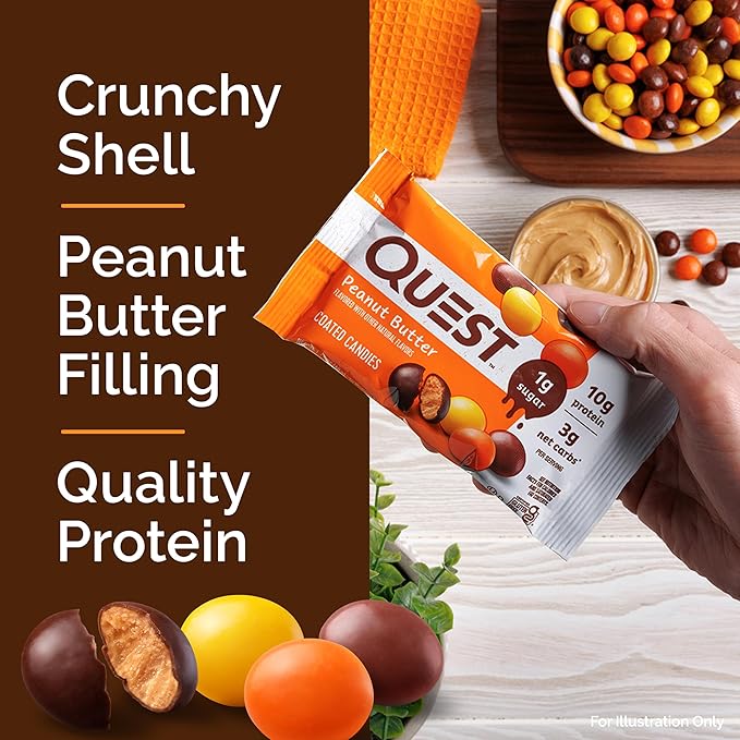 Quest Nutrition Coated Candies, Peanut Butter, 1g Sugar, 10g Protein, 4g Net Carbs, Gluten Free, Keto Friendly, 4 Count