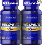 Puritan's Pride Premium Super Strength Melatonin 10mg Sleep Aid, Dietary Supplement for Sound, Restful, & Longer Sleep Support, 4 Month Supply, 120 Rapid Release Capsules, 2 Pack (Packaging May Vary)
