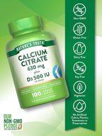 Nature's Truth Calcium Citrate with Vitamin D3 | 100 Caplets | Vegetarian, Non-GMO & Gluten Free Supplement