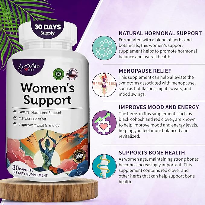 Women’s Support Supplement- Natural Hormone Regulation- Menopause Support Supplement- Estrogen Rich Supplement- Active Ingredients Pills to Help Balance Hormones Non-GMO