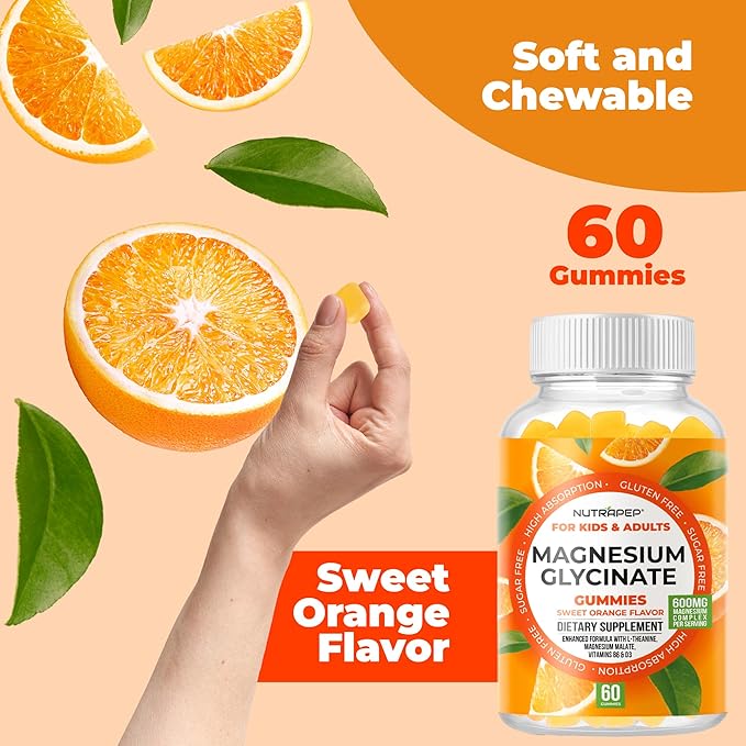 NutraPep Magnesium Glycinate Gummies for Kids & Adults Women & Men - Sugar Free Gluten Free Non-GMO Vegan Chewable Supplement
