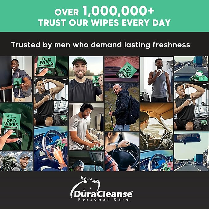 Deodorant Wipes for Men - Freshening Body Towelettes for Post-Workout, Travel, and Daily Deodorizing - On-the-Go Fresh Scent Cleansing Wipes, 120 Count (2 Pack)
