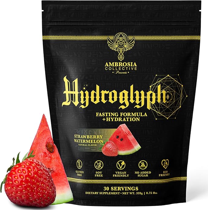 Ambrosia Hydroglyph Fasting Electrolytes Powder | Hydration Drink Mix with Amino Acids | Sugar Free Electrolyte Powder for Fasting & Intra Workout | 30 Servings, Strawberry Watermelon