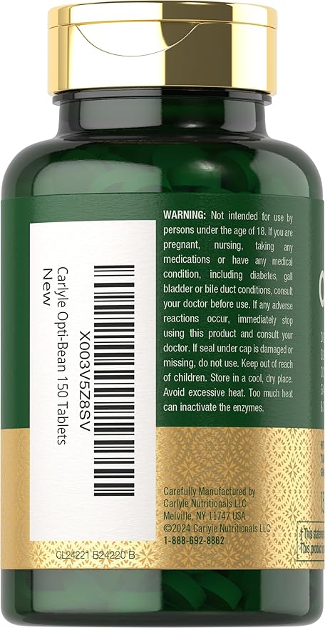 Carlyle Opti-Bean | 150 Tablets | Digestive Support | Gas, Bloating & Discomfort Enzyme Blend | Vegetarian, Non-GMO & Gluten Free Supplement