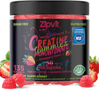 zipvit Creatine Monohydrate Gummies (5g) – Pre-Workout Energy & Muscle Growth Support for Men & Women | Strawberry Electrolyte Gummies (135 Count)
