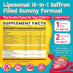 duwhot Saffron for Kids Gummies Sugar Free, Saffron Magnesium Supplement w/Holy Basil, Rosemary, Omega-3 & Vitamins for Happy Kids, Brain, Energy & Vision Support, Vegan, Organic, 60 Chewables
