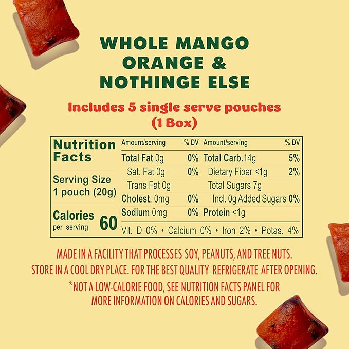 SOLELY - Organic Mango & Orange Whole Fruit Gummies (Pack of 1 Box, 5 Bags per Box) - Real Fresh Fruit - Healthy Snacks for Adults & Kids - Non GMO, Vegan Snacks, Shelf Stable - 5 Bags (3.5 oz)