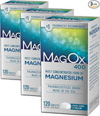 Mag-Ox Magnesium Supplement, Pharmaceutical Grade Magnesium Oxide 483mg, Most Concentrated Form of Magnesium, 120 Tablets (Pack of 3)