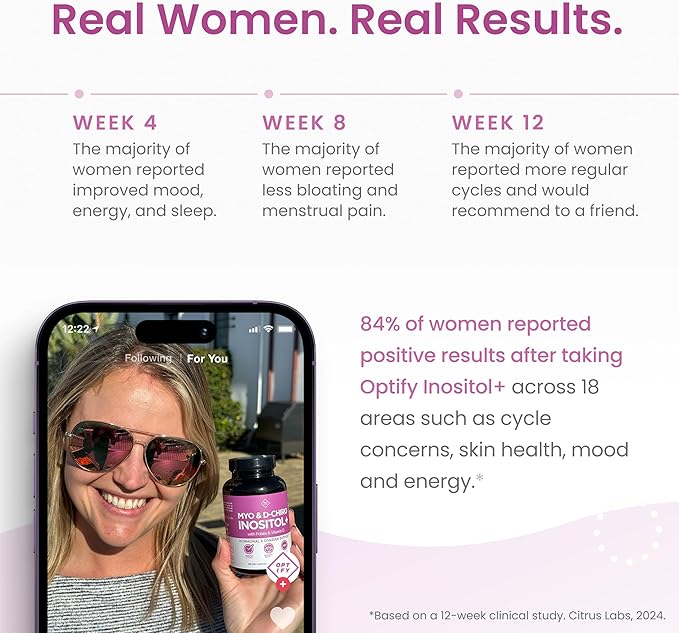 Optify Myo-Inositol & D-Chiro Inositol Supplement for Women – 40:1 Ratio Plus Folate and Vitamin D – Support Healthy Hormonal Balance, Regular Cycles, & Ovarian Health – 30-Day Supply
