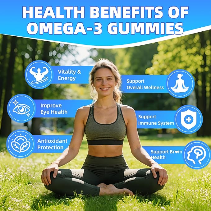 Vegan Omega-3 Gummies 500mg, Omega 3 Fish Oil Alternative for Adults with Plant-Based EPA & DHA & Vitamin A, C, E for Brain, Eye & Immune Health, Sugar Free, Mango Flavor, 60 Count