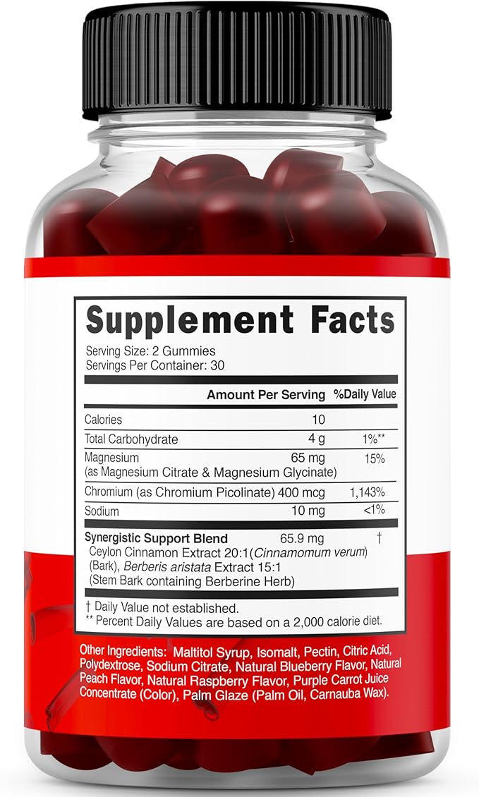 GLP-1 Gummies (GLP1 Supplement with Berberine & Ceylon Cinnanom) GLP Gummies for Support Gut Health - Delicious Peach & Raspberry Flavor - Third Party Tested, Vegan & USA Made - 60 Count