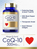 Carlyle CoQ10 300mg | 120 Softgels | Mega Q-Sorb Coenzyme Q-10 | with Black Pepper Extract | Non-GMO, Gluten Free Supplement