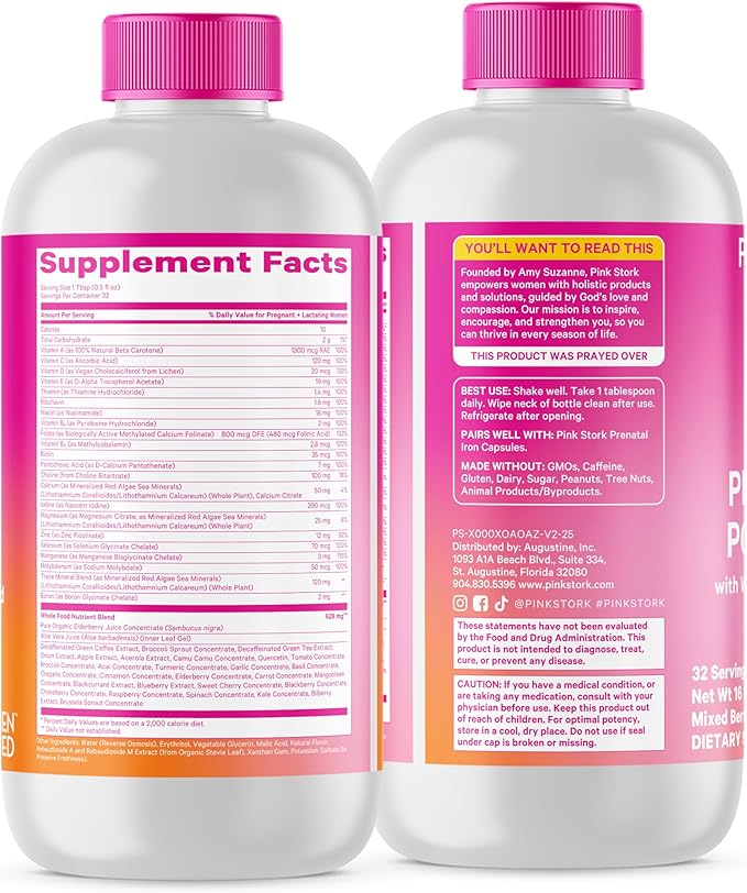 Pink Stork Liquid Prenatal Vitamins for Women - for Fertility, Pregnancy, Postpartum - Morning Sickness Support - 64 Servings - 2 Pack