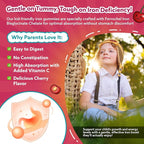 Iron Gummies for Kids & Teens, Kids Multivitamin with Iron Supplement, Calcium, Folate, Zinc, Prebiotic - for Blood Builder & Energy Support, Iron Deficiency - Vegan & Non-GMO - 60 Count Cherry