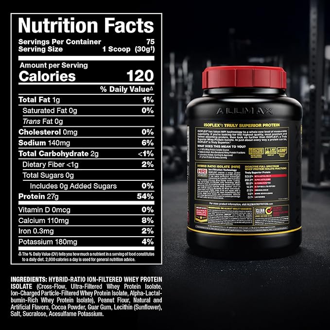 ALLMAX ISOFLEX Pure Whey Isolate Protein Powder - Gluten Free, Low Lactose, Sugar-Free - High-Protein, Clean, Keto-Friendly, Pre Post Workout Supplement, Women and Men | Chocolate Peanut Butter, 5lb