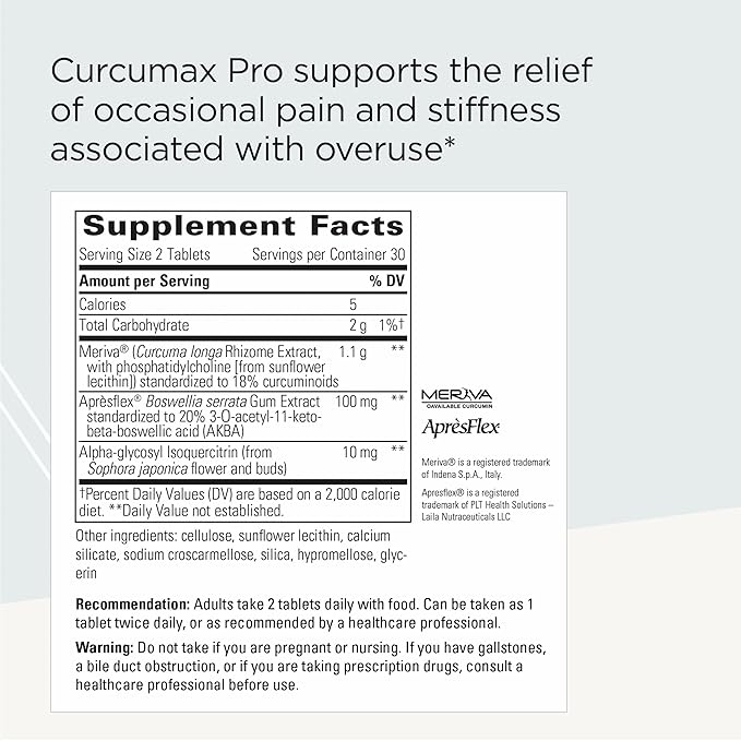 Integrative Therapeutics Curcumax Pro - Healthy Movement Supplement for Men & Women - Supports Occasional Discomfort Associated with Overuse* - Dairy-Free & Vegan - 60 Tablets (30 Servings)