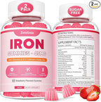 Vegan 2 Pack Iron Supplement Gummies for Women & Men, Anemia, Blood Builder & Energy Support for Iron Deficiency, with Vitamin C, A, B Complex, Folate, CoQ10, Sugar Free, Non-GMO, 120 Count