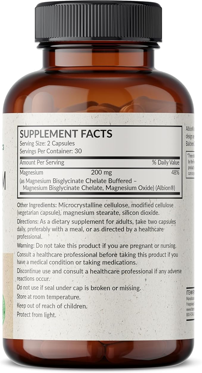 Futurebiotics Magnesium Glycinate 200 MG per Serving Chelated for High Absorption, Gentle On Stomach, Non-GMO, 60 Vegetarian Capsules