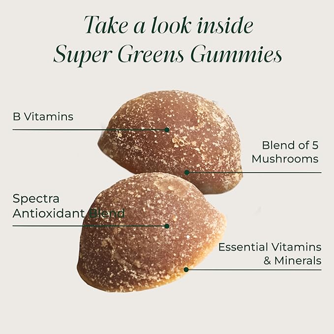 Primal Harvest Super Greens Gummies, Superfood Blend with Adaptogenic Mushrooms Vitamins & Nutrient-Rich Minerals & Antioxidants for Energy & Immune Support 1 Pack 60 Count,