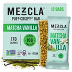 Mezcla Puff-Crispy Plant Based Protein Bars - Matcha Vanilla - Healthy Snacks for Adults & Matcha Latte Fans - Best School, Travel, Office Snacks - Gluten Free, Vegan, Non GMO, 10g Protein - 12 Count