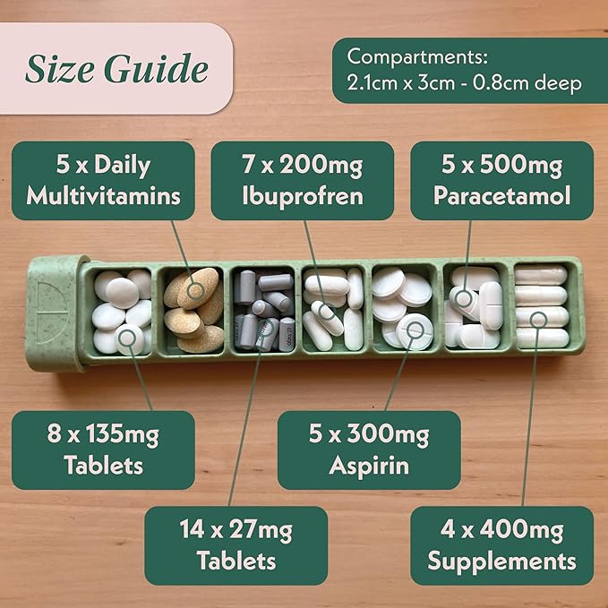 Pillar - 7-Day Pill Organizer | Weekly Medicine Pill Container Travel Box - Aesthetic Medication Holder - Stylish Travel Pill Case - Cute Small Medication Organizer 7 Day for Women (Slate Grey)