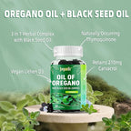 Oregano Oil Gummies 300mg | Oil of Oregano with 200mg Black Seed Oil + D3 1000IU | Organic Oregano Chewable Supplements | Carvacrol + Thymoquinone | Vegan, Non GMO | Immune & Gut Support | 60 Cts