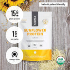 Sprout Living Simple Sunflower Seed Protein Powder, 15 Grams Organic Plant Based Protein Powder Without Artificial Sweeteners, Non Dairy, Non-GMO, Vegan, Gluten Free, Keto Drink Mix (1 Pound)
