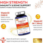 Granions Max Strength Vitamin D3 K2 Supplement - 250mcg (10,000 IU) D3 + 200mcg Vitamin K2 (MK-7) - Vitamins for Bone Health, Immune Support Supplements VIT K2D3-2 Month, 60 Tablets