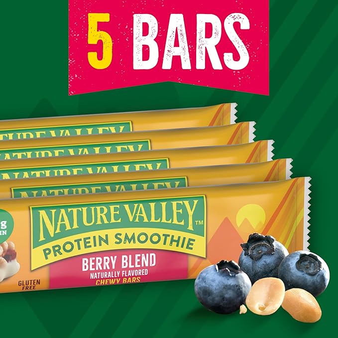 Nature Valley Protein Smoothie Chewy Snack Bars, Berry Blend Protein Bars, 7.1 oz, 5 Count (Pack of 2)